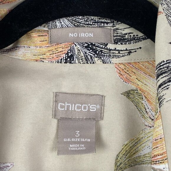 Chicos No Iron Floral Button Up Shirt Size 3 US XL Tossed Lilies Effortless - Picture 4 of 12